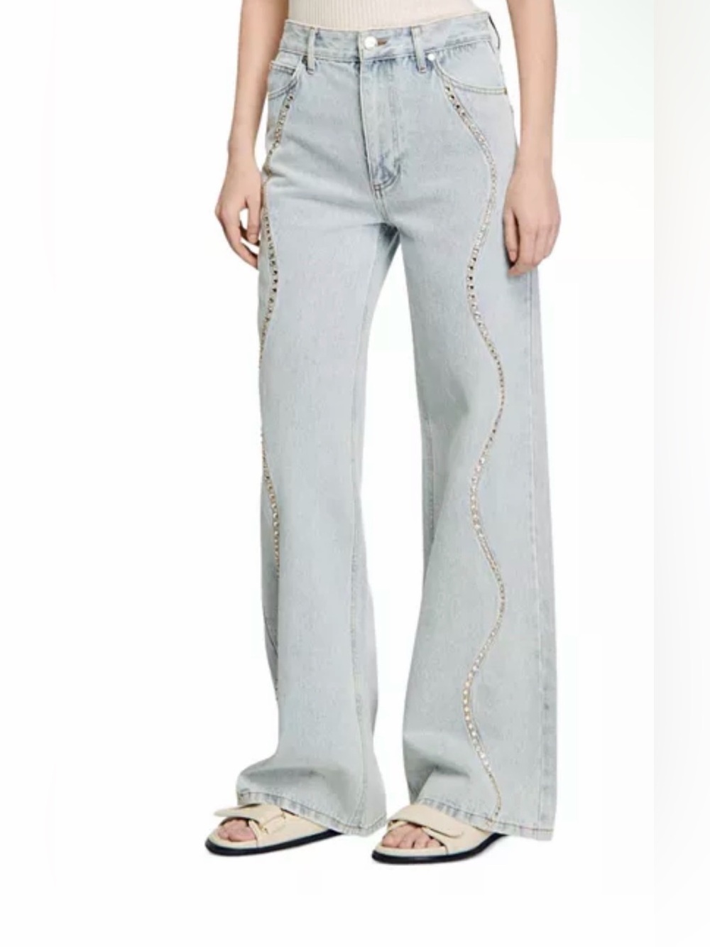 NWT $360 Sandro Light Blue Wide-Leg Jeans with Crystal waves size 4 sold out!